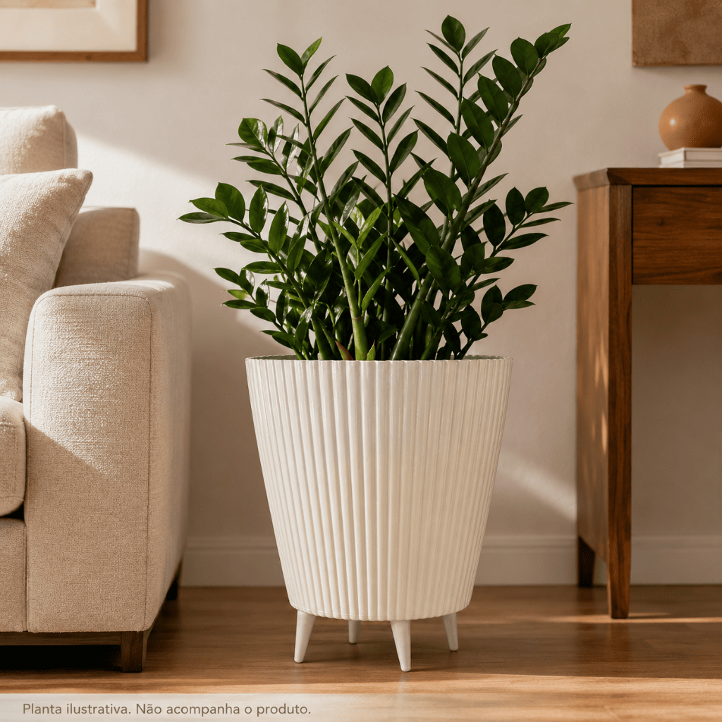 Vaso Planta Cachepot Decorativo Canelado Moderno com Pezinhos Design Moderno 28x26