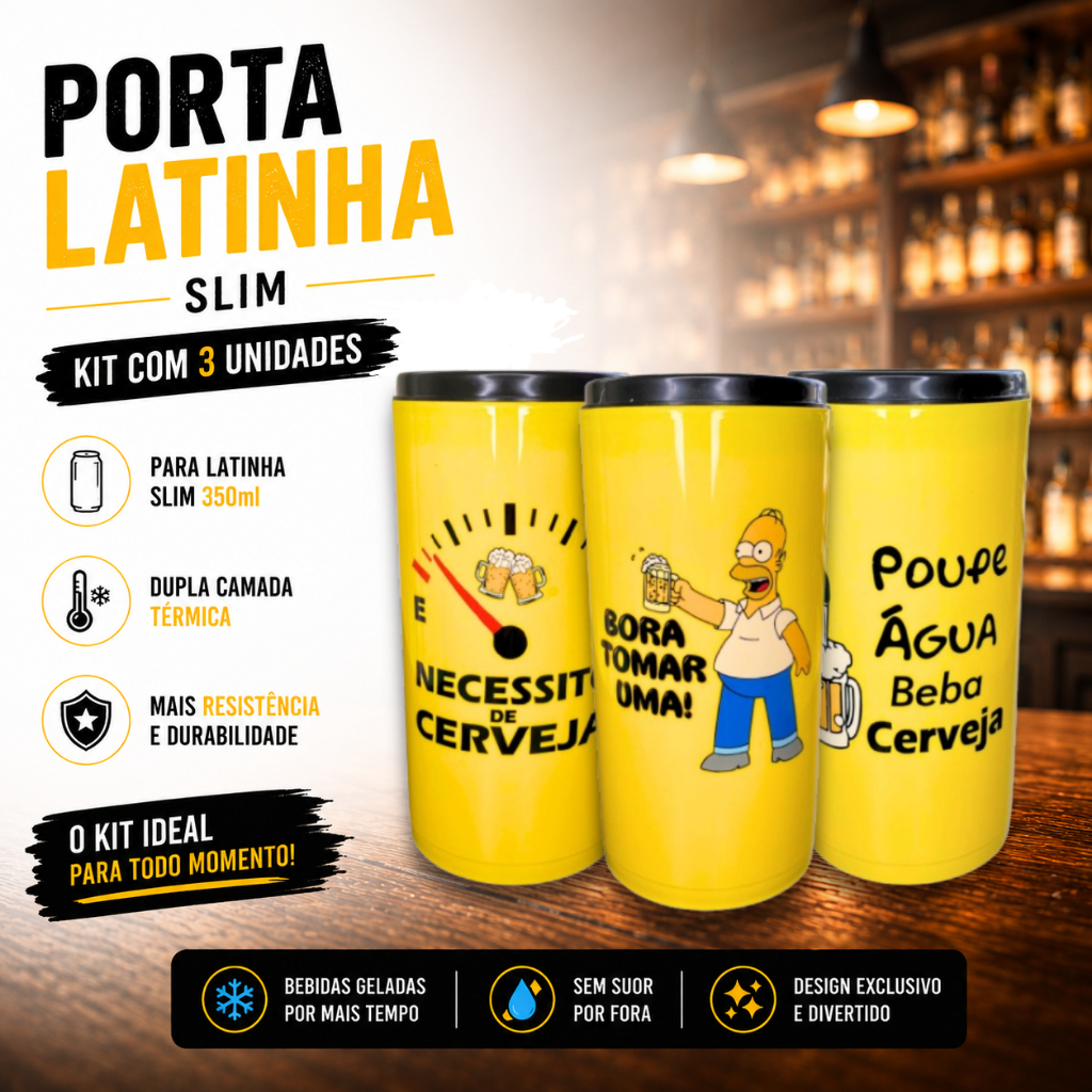 3 Porta Lata Slim 350ml Suporte Cerveja Camisinha Térmico Frase Divertida Personalizados