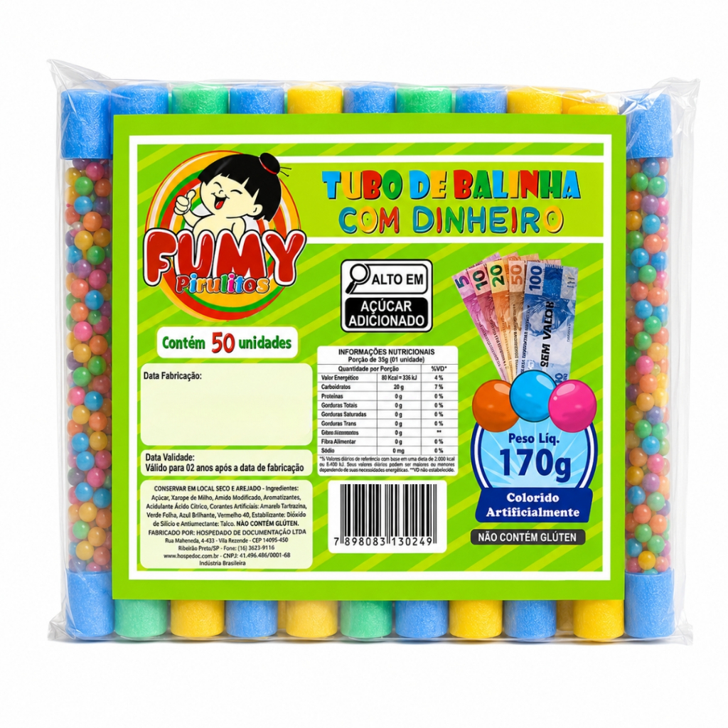 Fumy Tudo de Balinhas Com Dinheirinho Sem Valor C/50 Unidades 170g