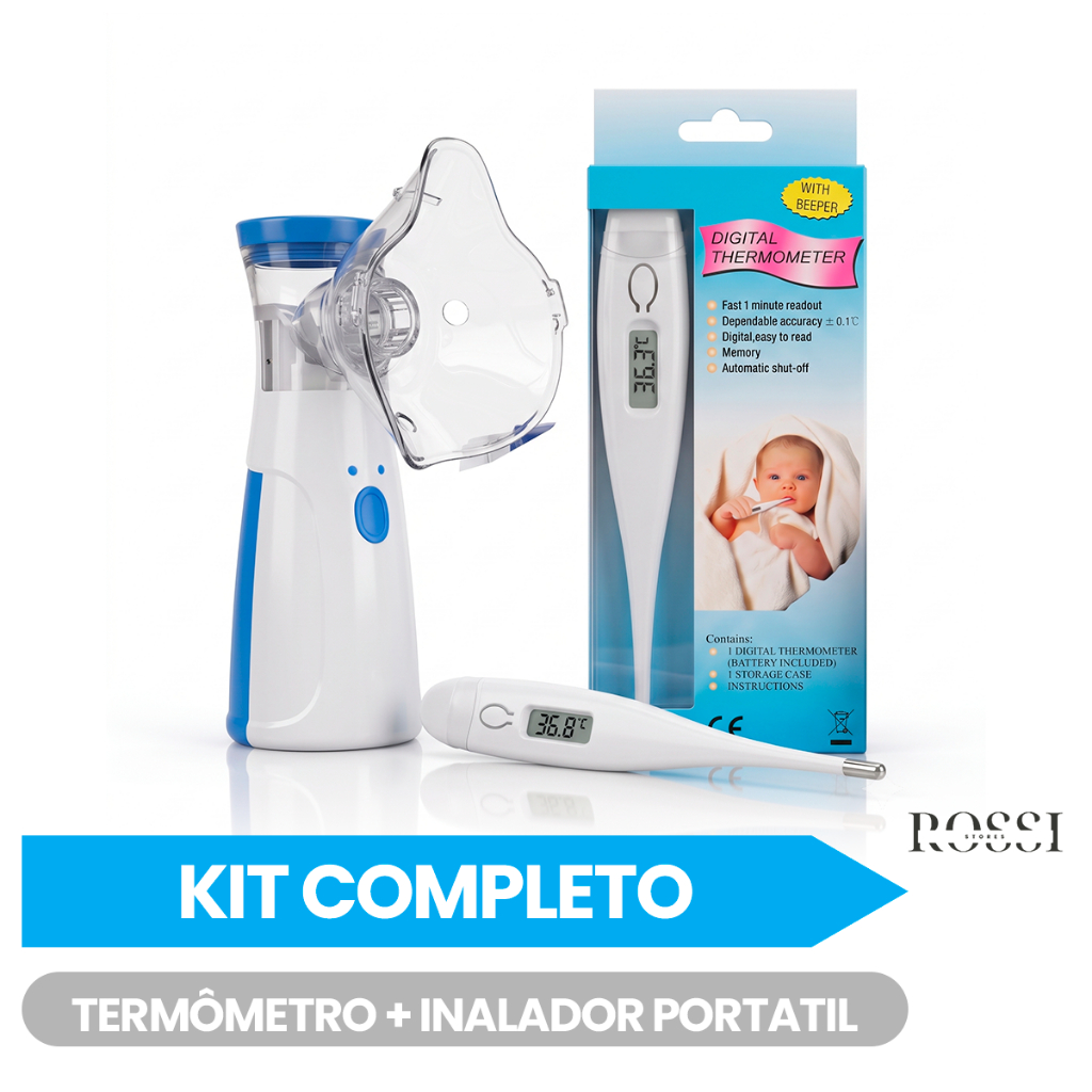 Kit Nebulizador Portátil Adulto e Infantil + Termômetro Digital | Cuidados com a Saúde
