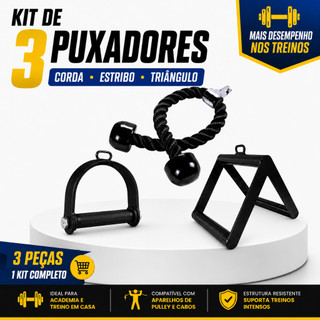 Kit 3 Puxadores Corda Tríceps Estribo Cross Over Triângulo Remada Academia Musculação Barras Fitness