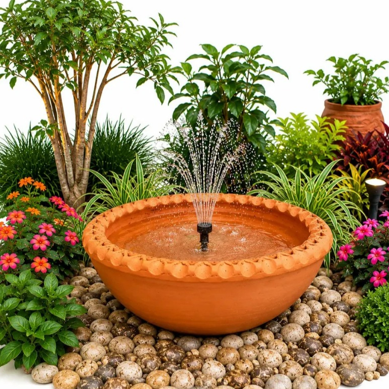 Bacia De Barro Para Fonte Água Decorativa Artesanal Jardim