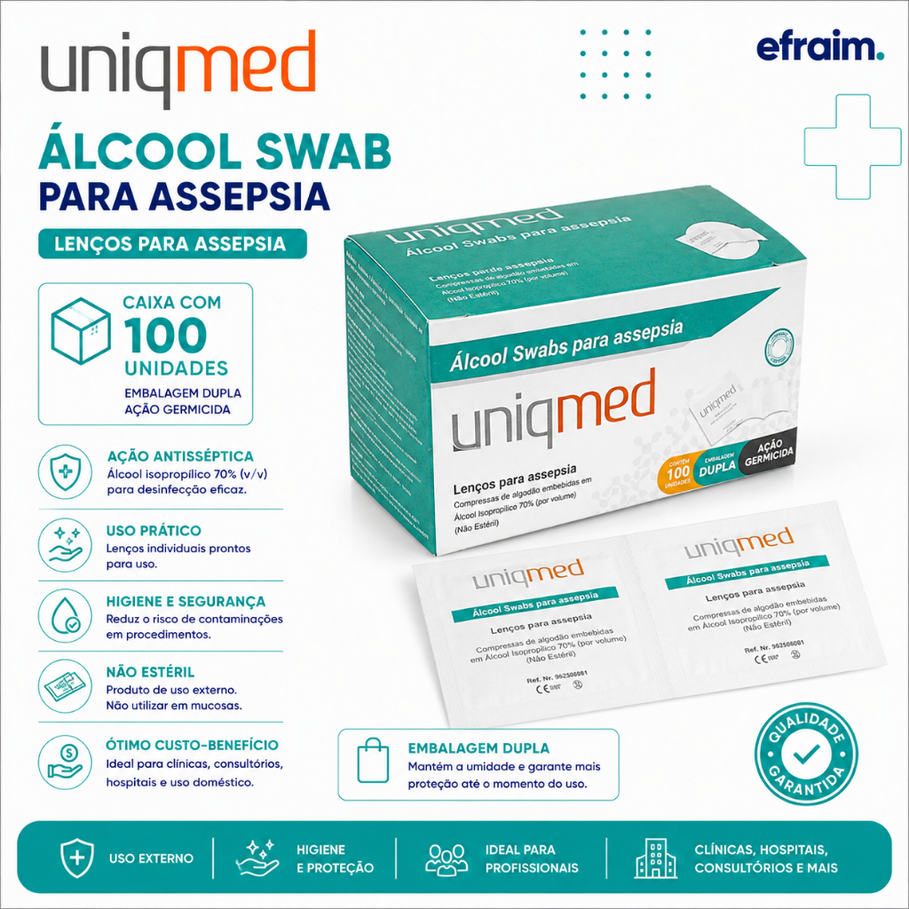 Álcool Swab Uniqmed 70% Assepsia Cx 100 Unidades