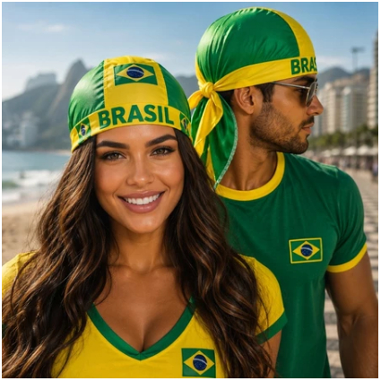 Touca de Tricot Brasil Copa do Mundo, Bandana Torcedor Ajustável, Lenço de Cabeça para Festas e Eventos Esportivos