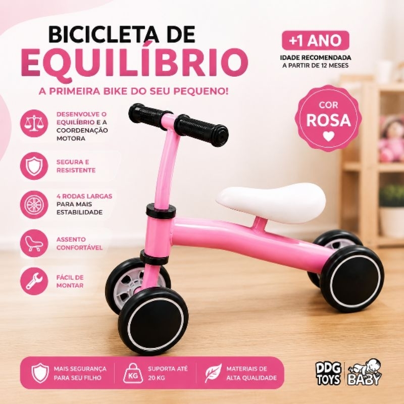Bicicleta de Equilíbrio Infantil 4 Rodas Sem Pedal | +1 Ano | Desenvolve Coordenação e Equilíbrio