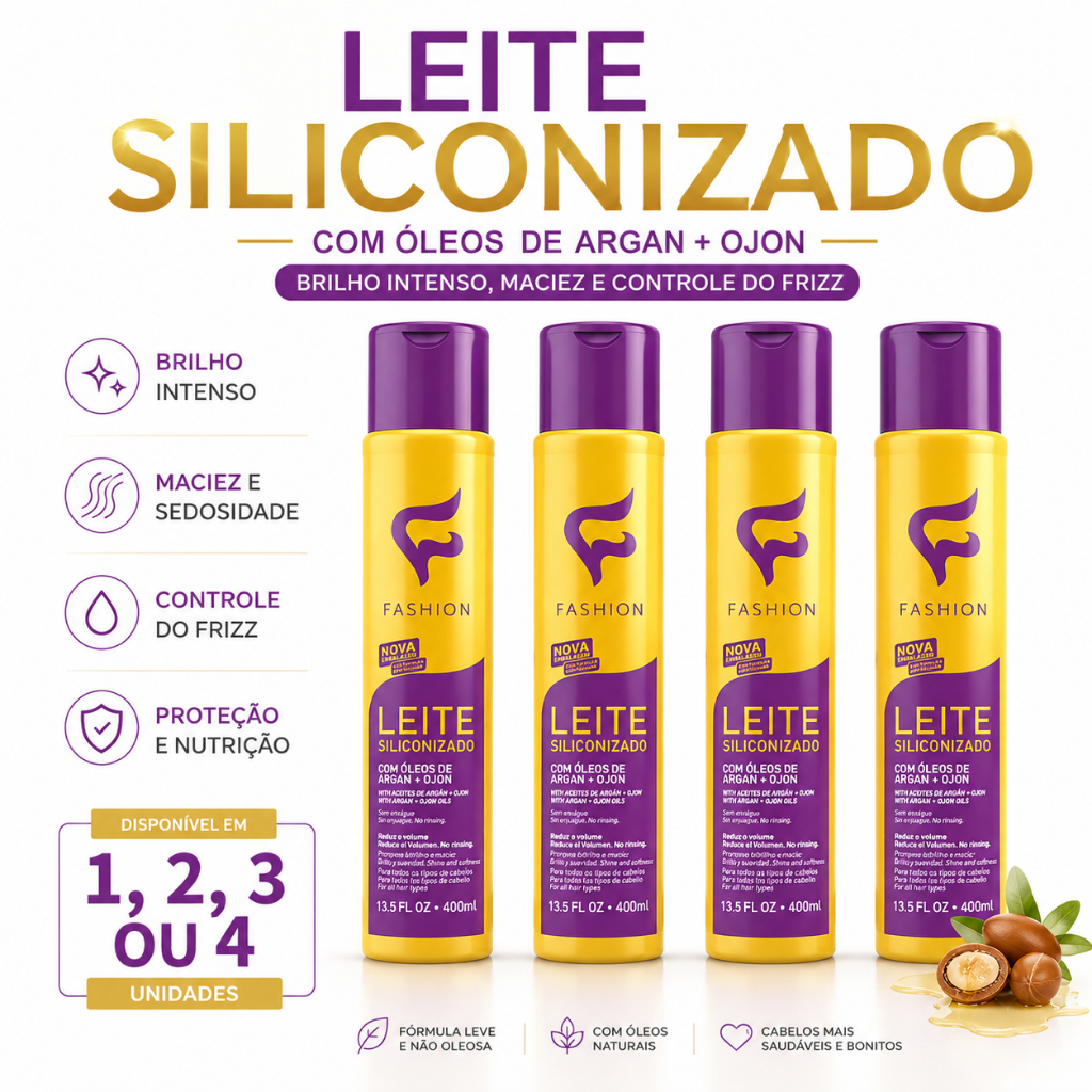 Leite Siliconizado 400ml Finalizador Fashion Cosméticos Com Óleo de Argan Ojon