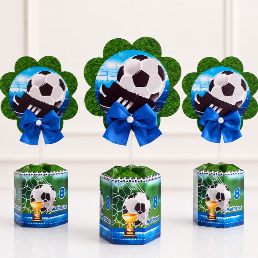 Centro de mesa Personalizados Futebol Enfeite de Mesa Aniversário Cachepo PEGUE E MONTE