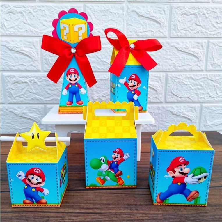 Kit Caixas Super Mario personalizadas COM LAÇO / Lembrancinha de Festa / Aniversário / Super Mario