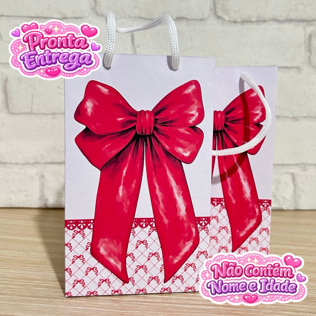 Sacolinha Laço Vermelho-Personalizada no tema-PEGUE E MONTE-Lembrancinhas para festas de aniversário