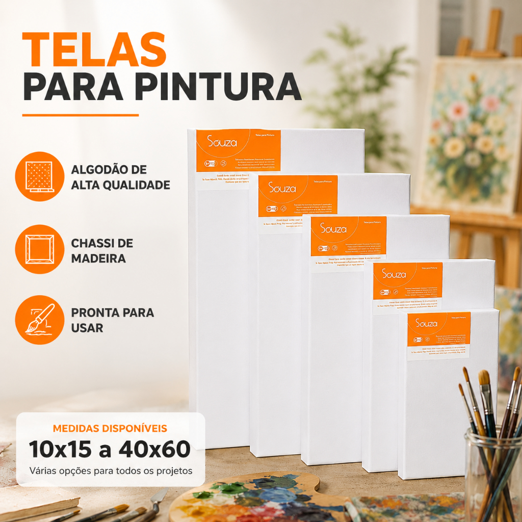 Telas de Pintura Souza 10x15 a 40x60 Diversos Tamanhos 100% Algodão