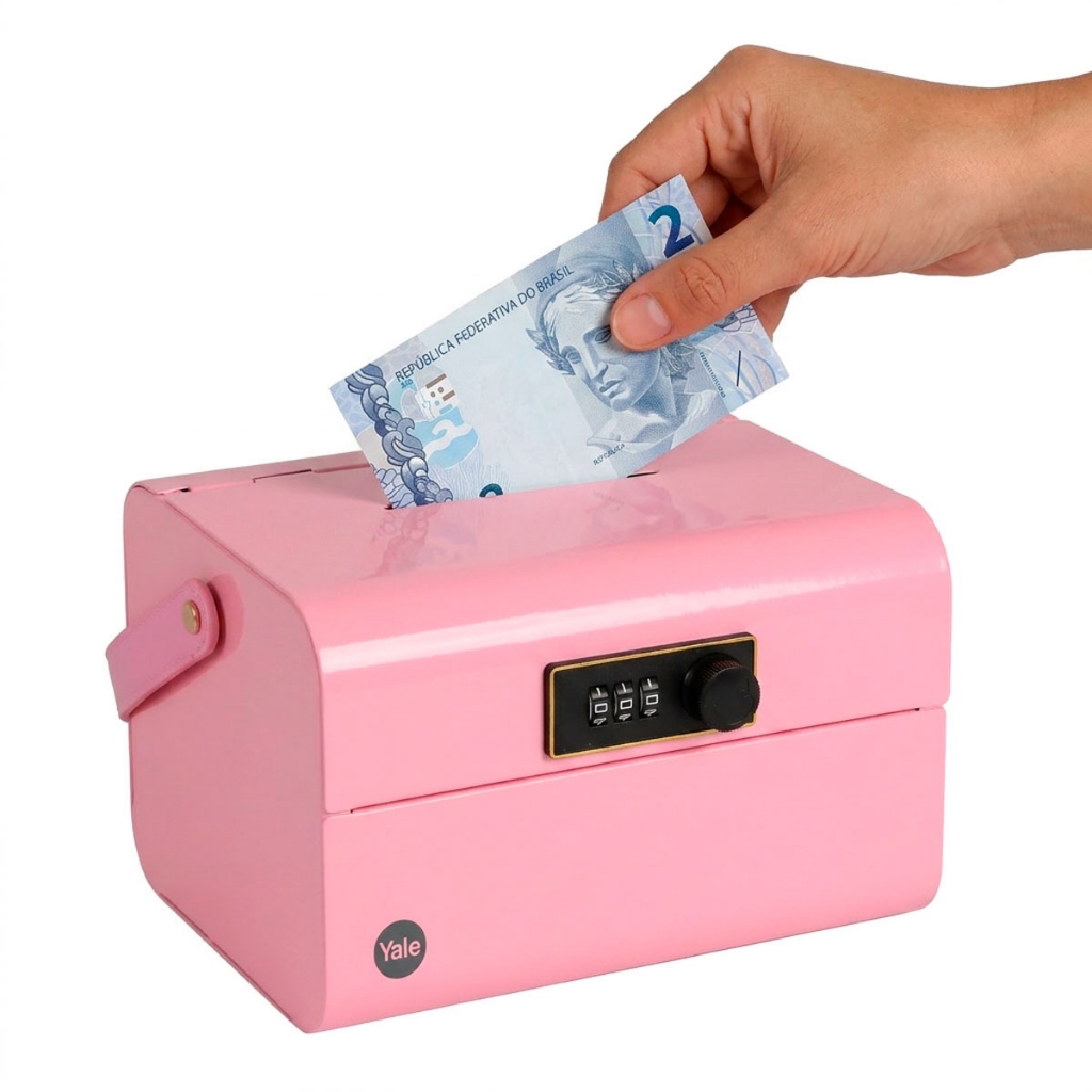 Cofre Infantil com Senha 3 Digitos Yale Cofrinho Educativo Rosa