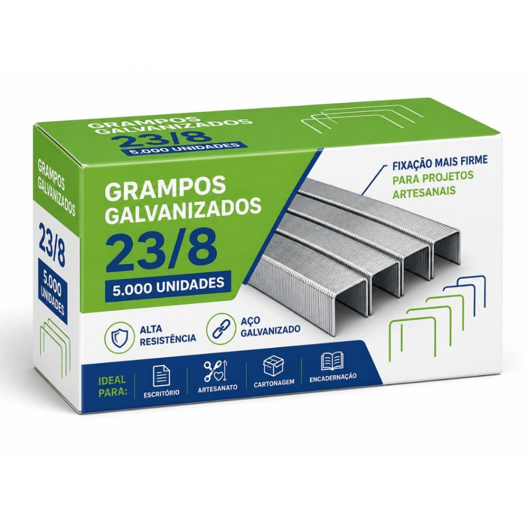 Grampo 23/8 Galvanizado Tamanho Ideal Excelente Fixação Ideal para  Ateliê  Caderno  Papelão Leve -5.000 Uni.