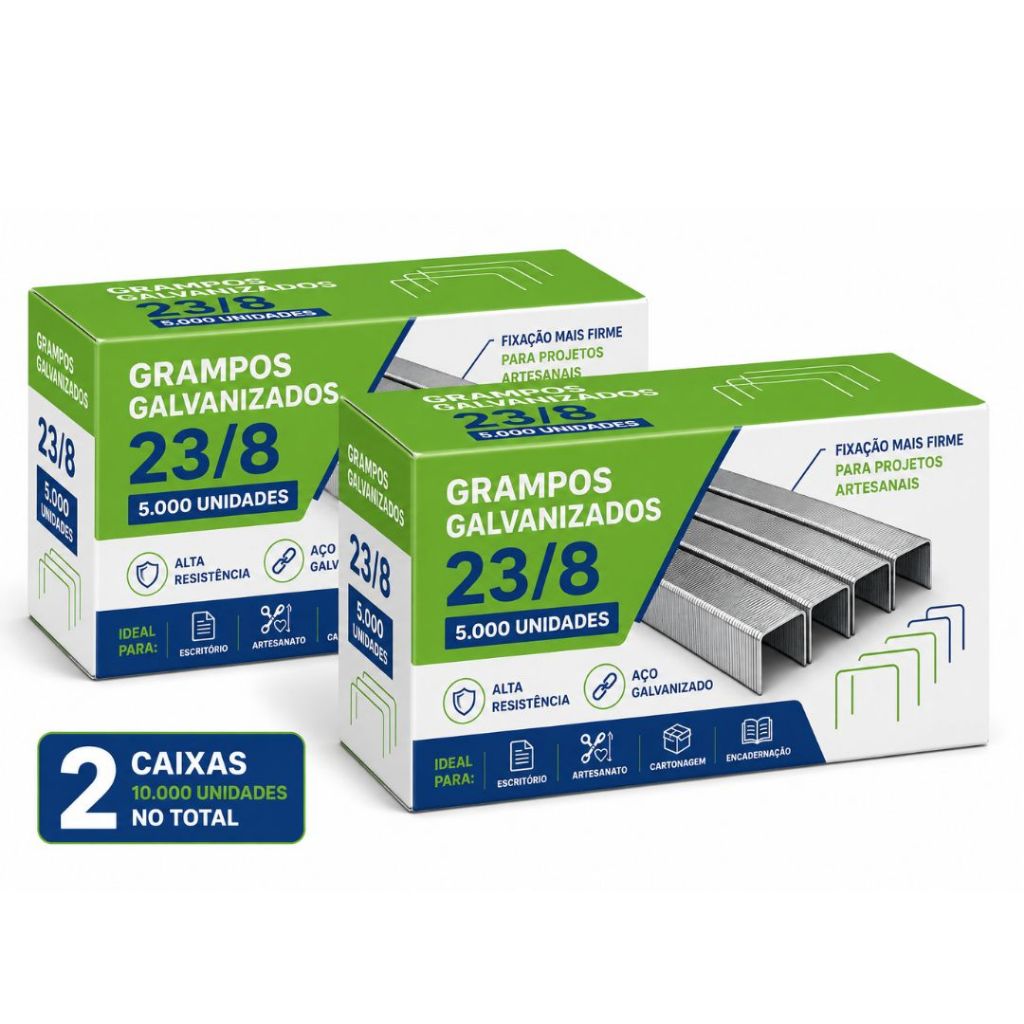 10.000 Grampos 23/8 Galvanizado Alta Fixação Menos Retrabalho para Atelê, Produtor Artesanal e Escritório