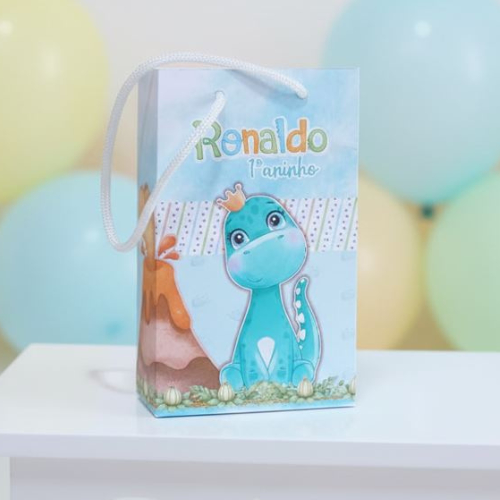 Sacolinha Dino Baby Menino Personalizada Pegue e Monte | Sacolinha Surpresa Lembrancinha Festa Dinossauro Infantil