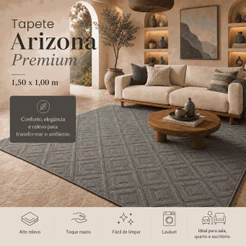 Tapete Premium 1,50x1,00 Sala Quarto Escritório Geométrico Alto Relevo Macio Antiderrapante Cinza