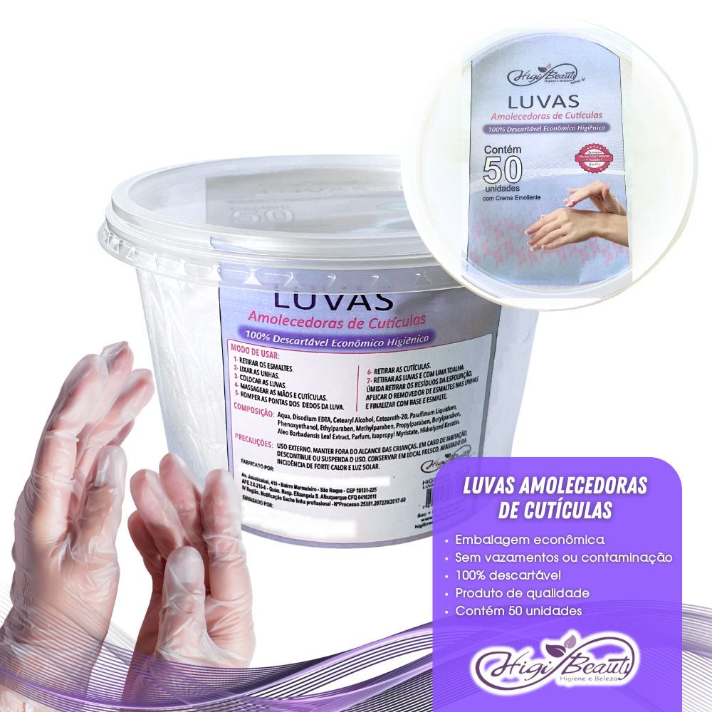 Luva Economica com Creme Emoliente – Pote com 50 Unidades - Higibeauty