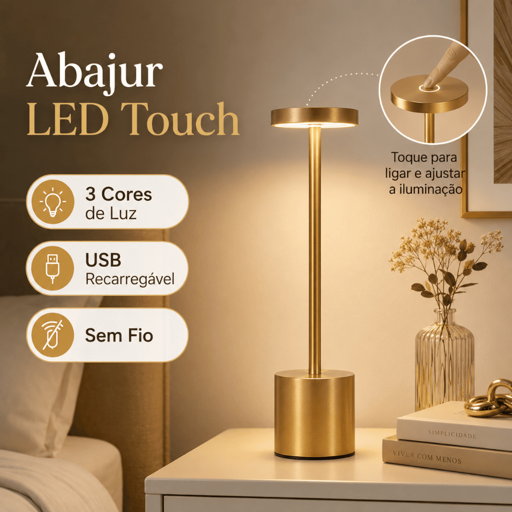 Luminária de Cabeceira Touch Recarregável Design Minimalista em Metal para Decoração Ins