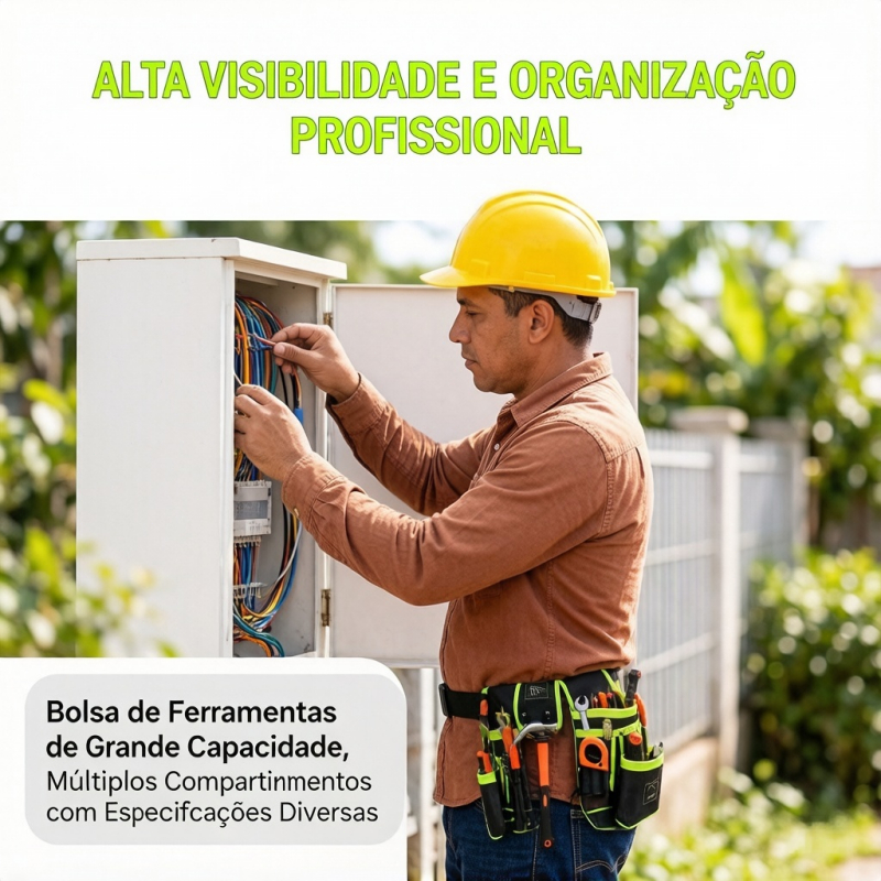 Porta Ferramentas de Cinto Ajustável com Múltiplos Compartimentos, Bolsa Organizadora de Ferramentas para Trabalhos