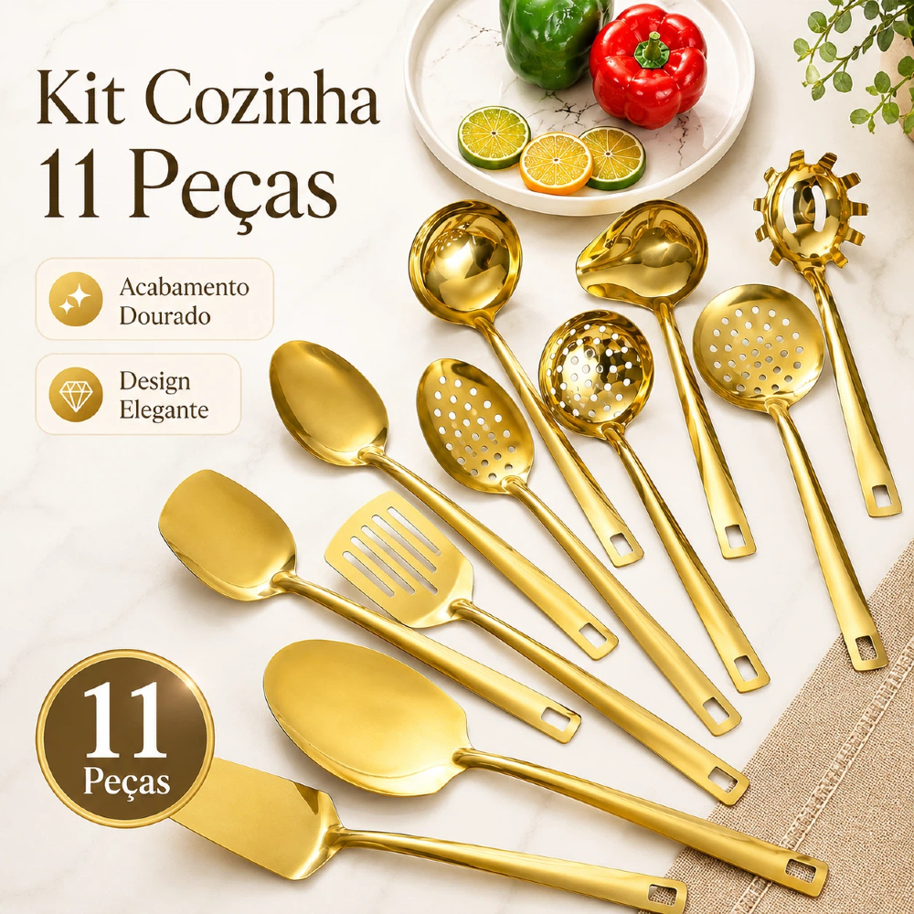 Talheres Kit 4/11 De Aço Inox Servindo Utensílios Dourado Conjunto Colher de Sopa Na Cozinha Talheres De Bom Gosto