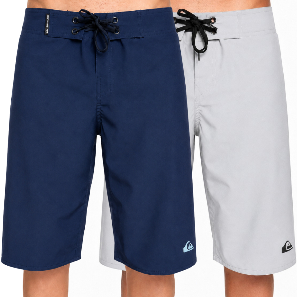 Kit com 2 Bermudas Elastano Tactel Azul Marinho/Cinza Claro Lisa