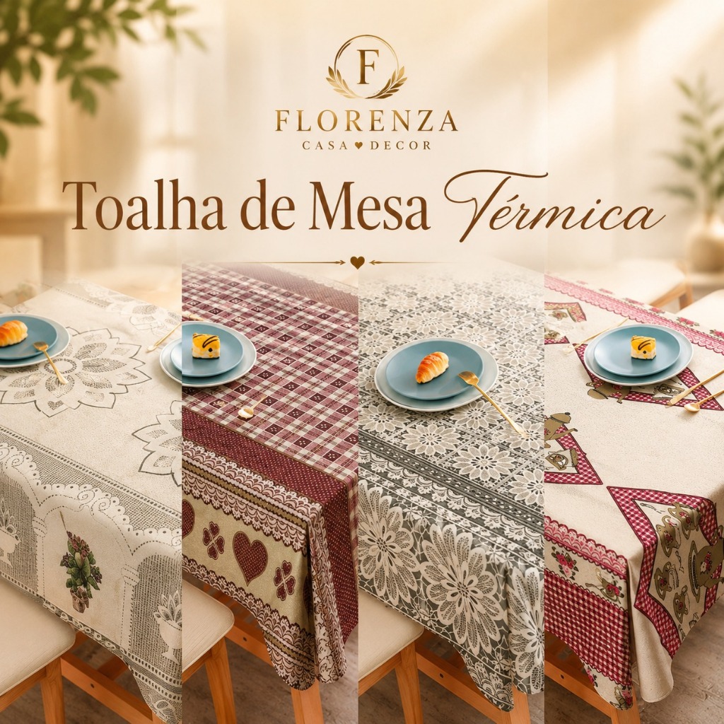 Toalha de Mesa Térmica Impermeável Estampada — 4 a 12 Lugares | Forro Plástico Decoração de Cozinha