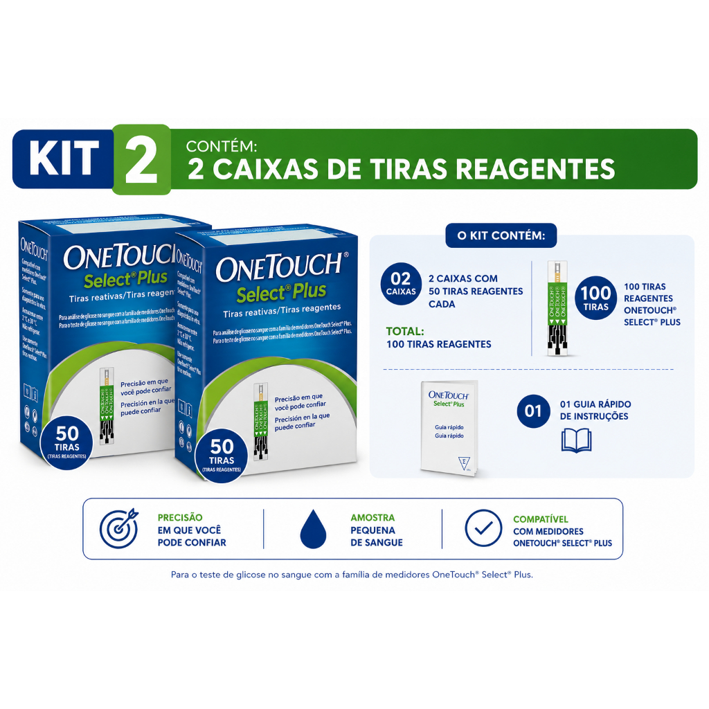 100 Tiras Reagentes One touch Select Plus - medir glicemia (100 unidades)