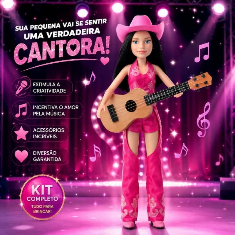 Boneca Boiadeira Cantora Ana Castela 50cm + Violão