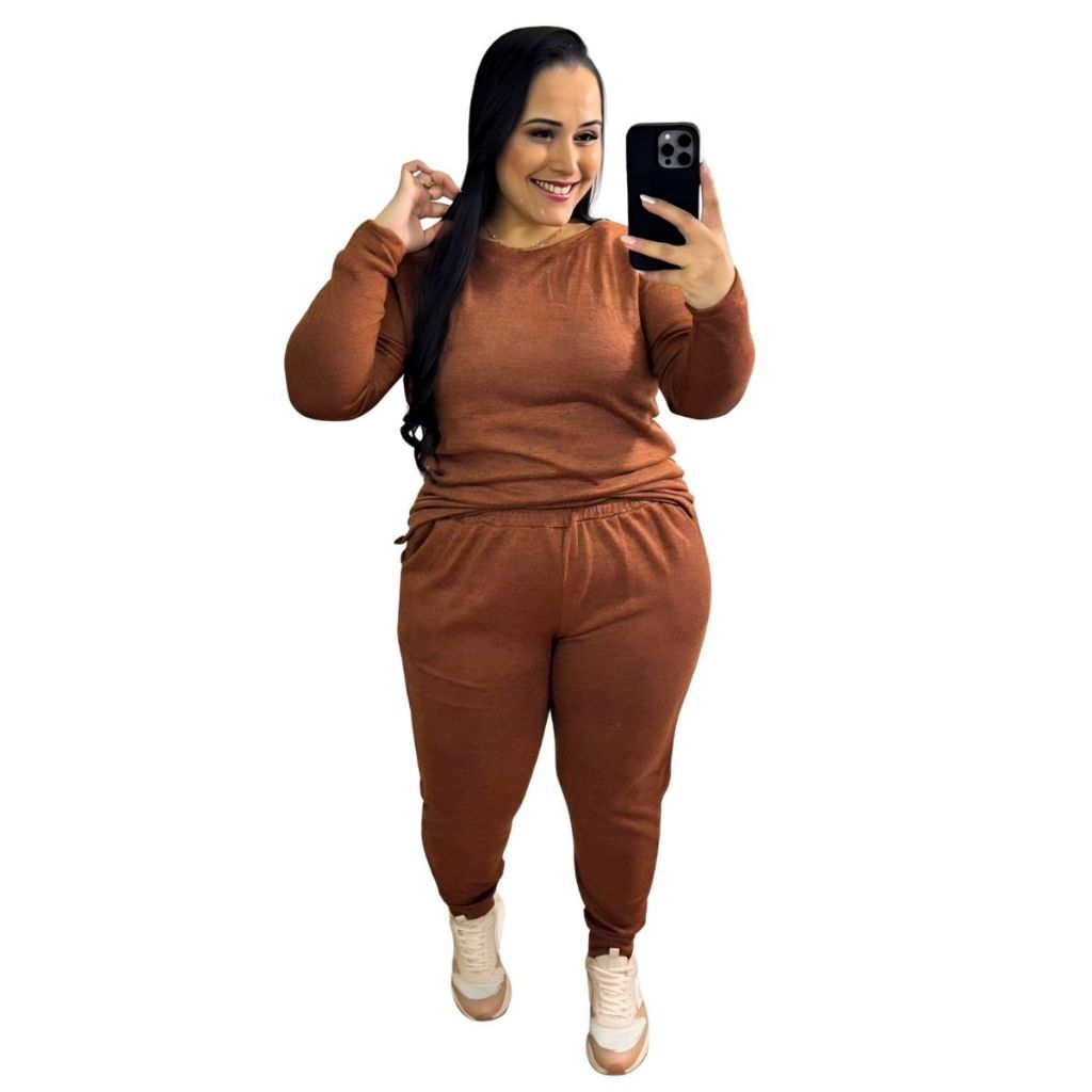 🔥MAIS VENDIDO🔥 Conjunto Lanzinha Plus Size Feminino Quentinho | Com Forro | Com Bolsos | Promoção