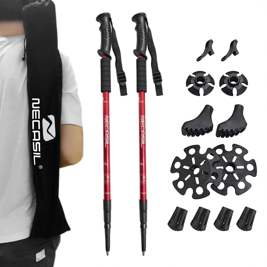 Kit 2 Bastão De Caminhada Dobravel Anti-shock Montanha 63cm–135cm