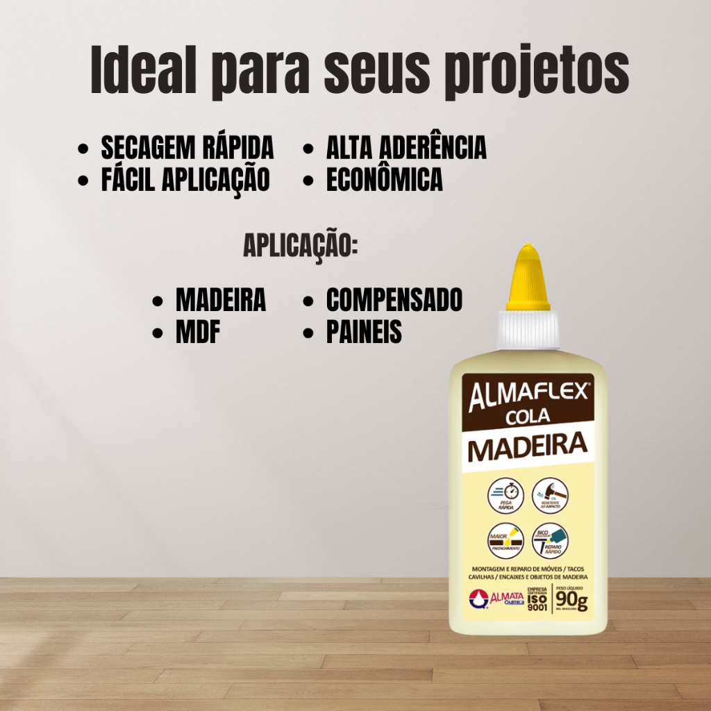 Cola de Madeira 90g 250g PVA Almaflex Extra forte Papelão Tecido Reparos MDF Artesanato Marcenaria — imagem 2 de 2