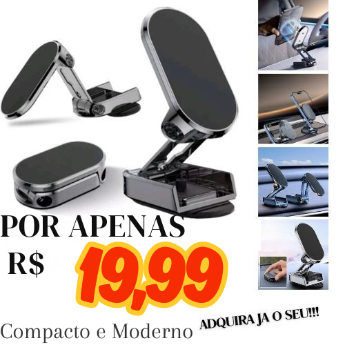 Suporte Magnético para Celular Carro Universal Dobrável – Fixação Forte no Painel
