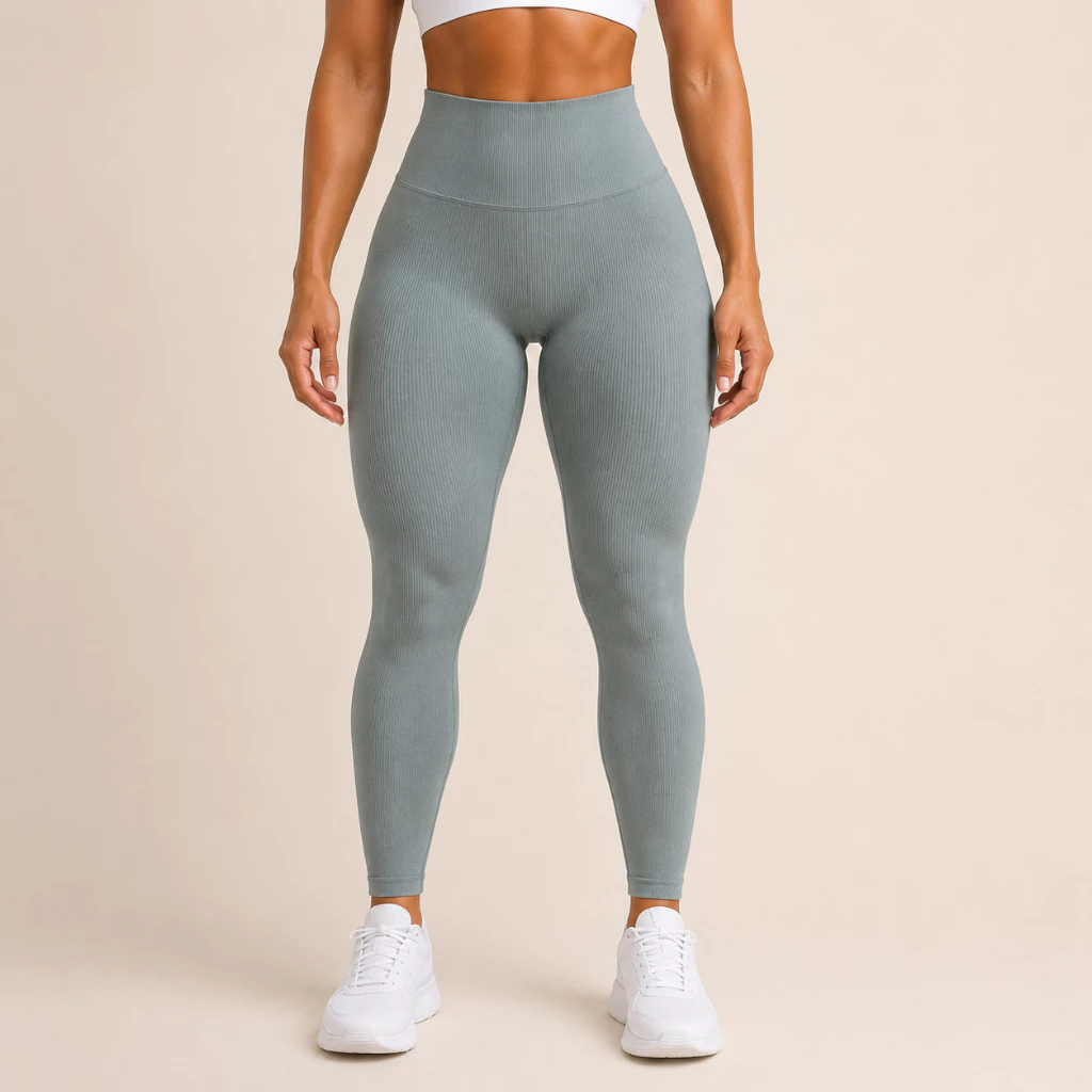 Legging Fitness Canelada Poliamida Sem Transparência Cintura Alta Academia — imagem 1