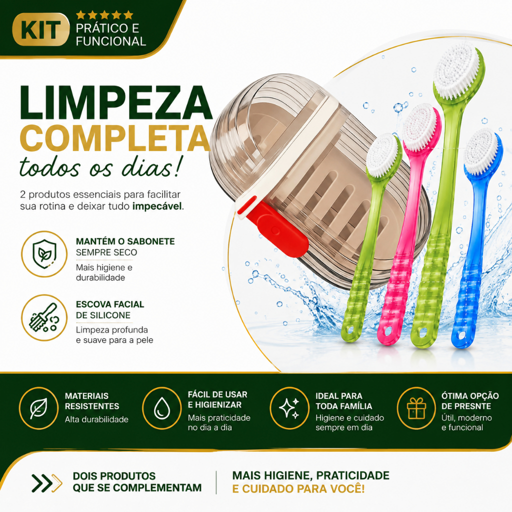 Saboneteira com Drenagem + Escova Esfoliante Corporal 34,5 Cores Sortidas Higiene Banho Pés Costas Corpo Premium