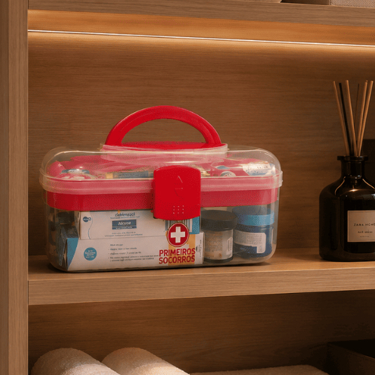 Maleta Caixa Primeiros Socorros Remédios Medicamentos Curativos com Alça Cor Vermelho
