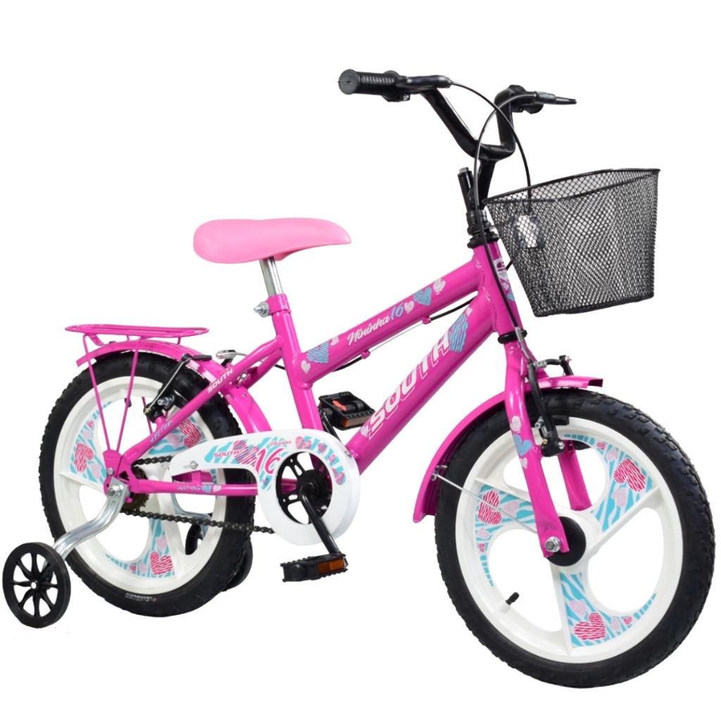 Bicicleta infantil Aro 16 meninas South Nininha Cesto e Paralama Rodinha
