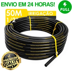 Mangueira de Irrigação 1/2" Reforçada Polietileno Preto Rolo com 50 Metros Selo Amarelo