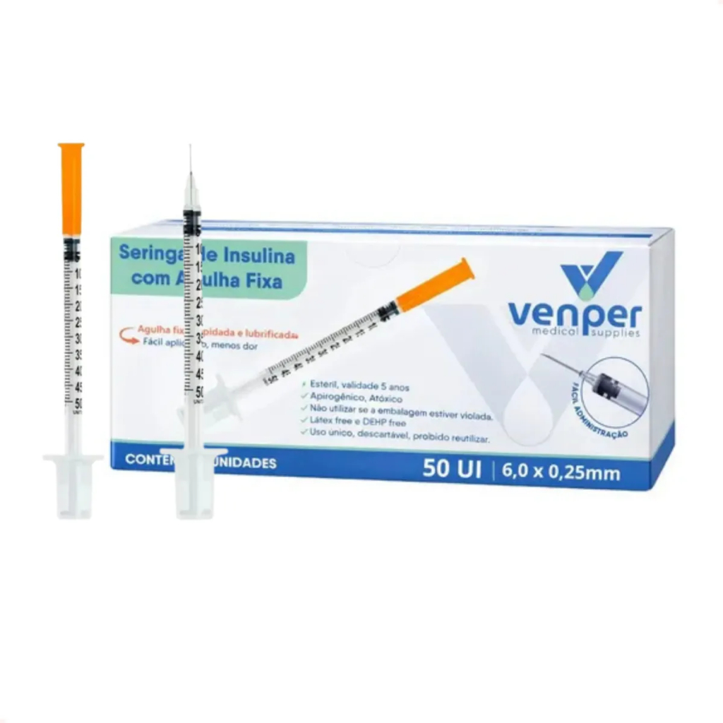 Seringa De Insulina 0,5ml C/ Ag. Fixa 0,25mmx6mm ULTRA FINA - Blister Individual - VP