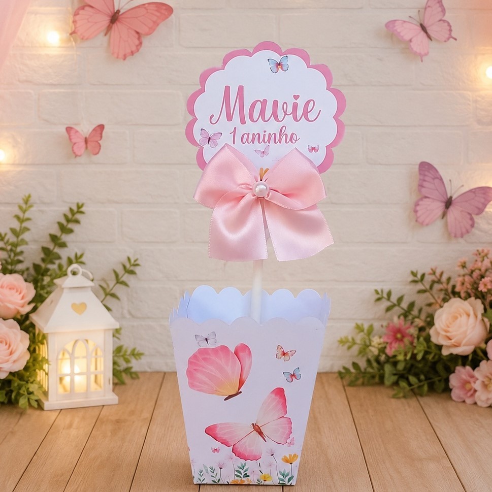 Centro de Mesa Personalizado JARDIM DAS BORBOLETAS Cachepô  Decoração Festa Aniversário (pegue e monte)