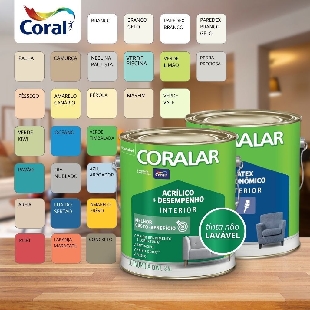 Tinta Coralar Anti Mofo Acrilica Parede e Teto 3,6 Litros Escolha A Cor Fosco In