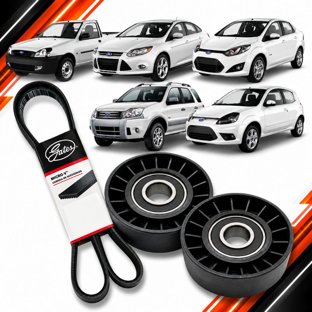 Imagem Kit Correia Alternador + Polia Ford Fiesta Courier Escosport Escort Focus Ka 1.0 1.6 8v Zetec 2001