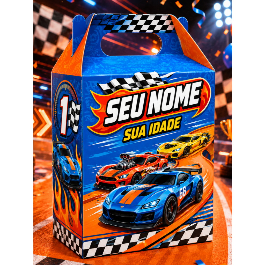 Caixinha Milk Personalizada Tema Corrida Carrinhos Lembrancinha Festa Infantil Nome e Idade