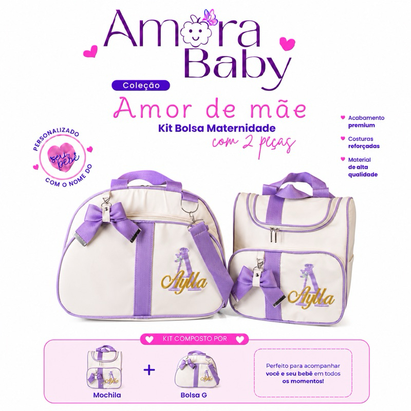 Kit Bolsa Maternidade 2 Peças Personalizada | Impermeável e Térmica | Com Nome do Bebê
