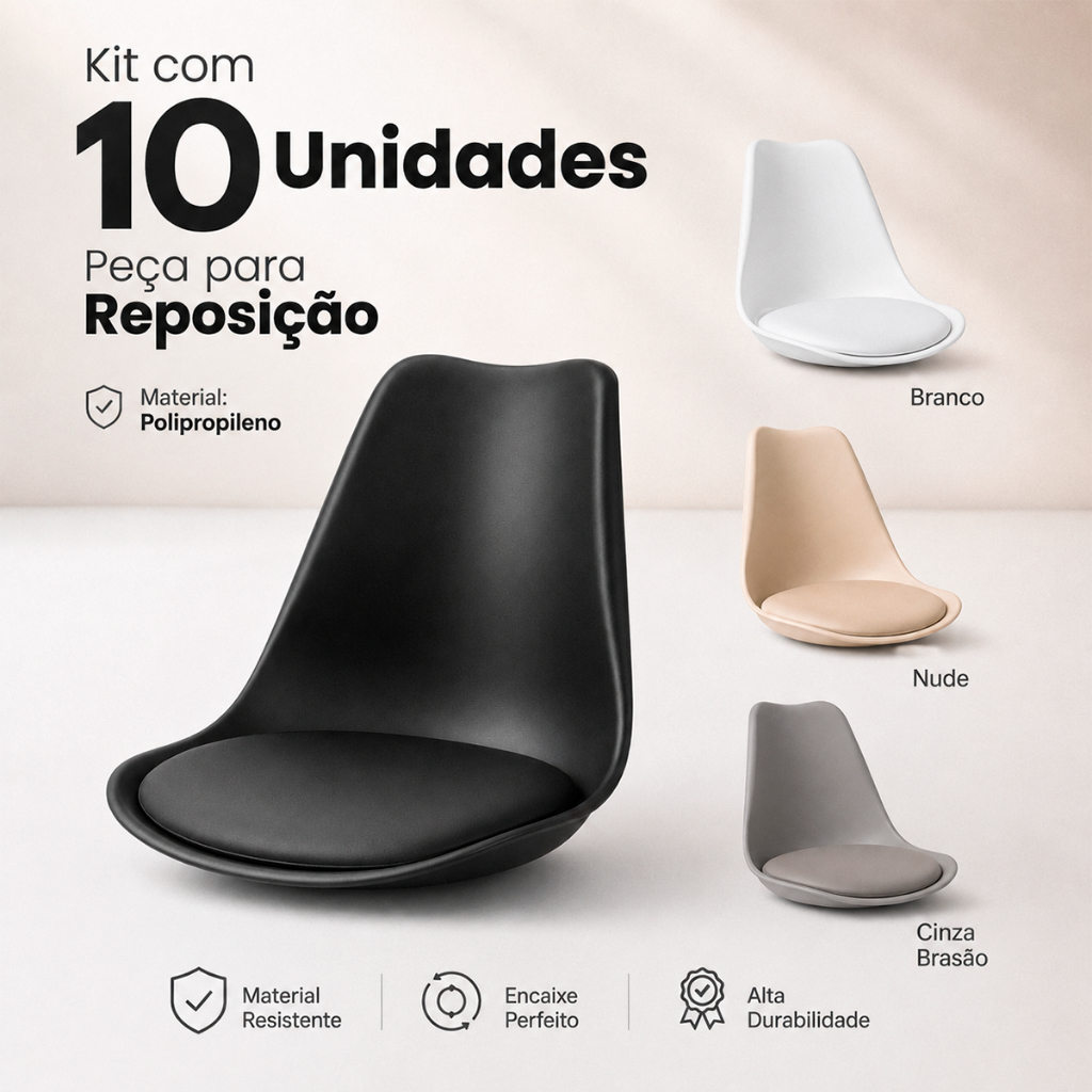Kit 10 Assento para Cadeira Saarinen Leda Estofado Confortável Reposição