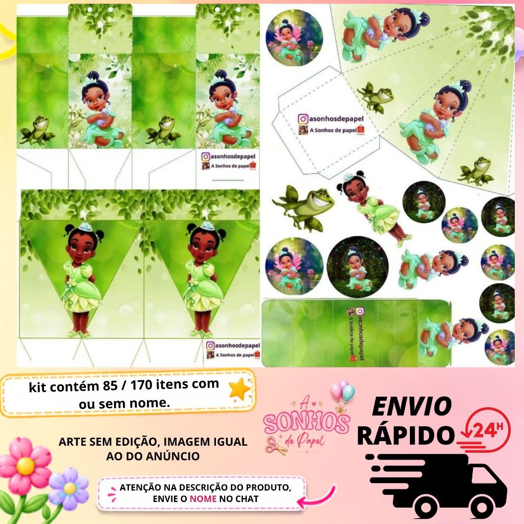 KIT COM 85 OU 170 ITENS LEMBRANCINHA PERSONALIZADA TEMA: PRINCESA TIANA / DIANA LEMBRANCINHAS l ENVIO RAPIDO