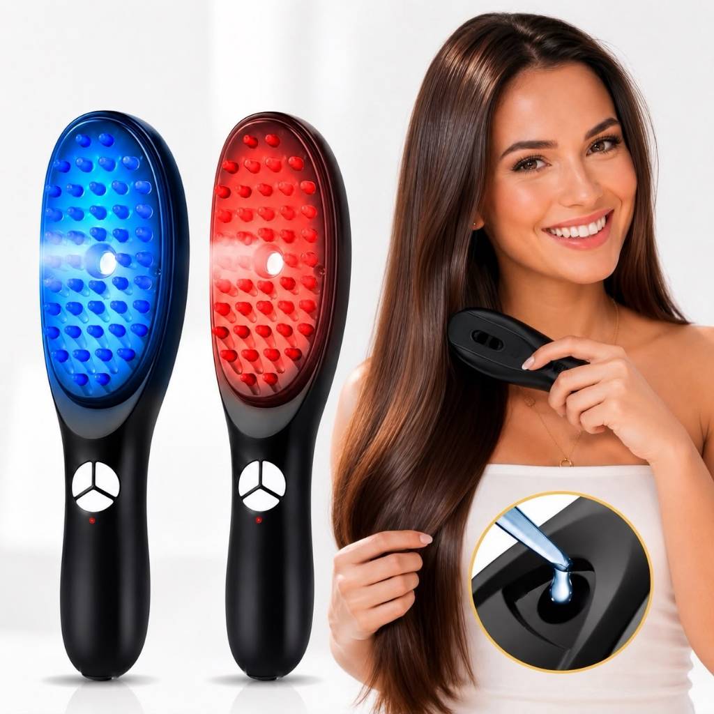 Escova Massageadora com Laser 4 em 1 – Tratamento Capilar e Antiqueda