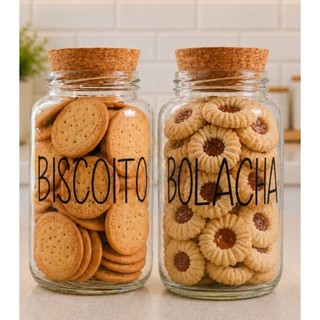 2 Potes de Vidro Biscoito + Bolacha 830 ml | Pote Hermético com adesivo Grande opcional |…