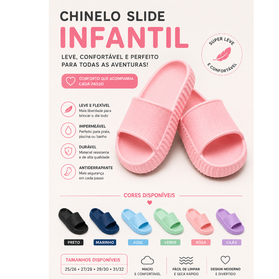 Chinelo Slide Nuvem Infantil Unissex EVA Super Macio Leve Confortável Antiderrapante Impermeável