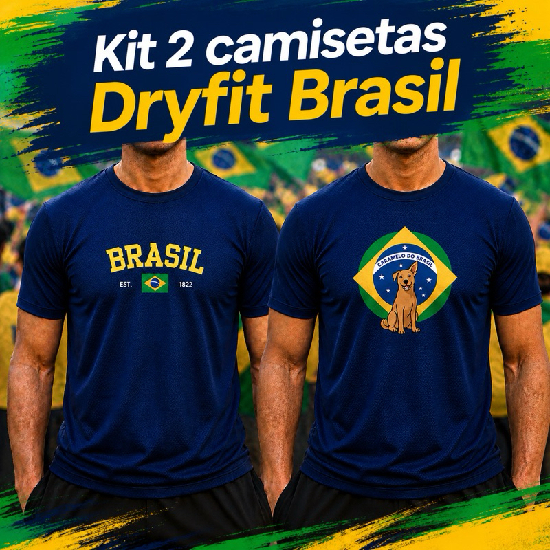 Kit  2 Camisetas Dry Fit Masculina estampada Brasil Copa do Mundo Torcedor Jogo  Futebol Tecido Tecnológico Avve Wear