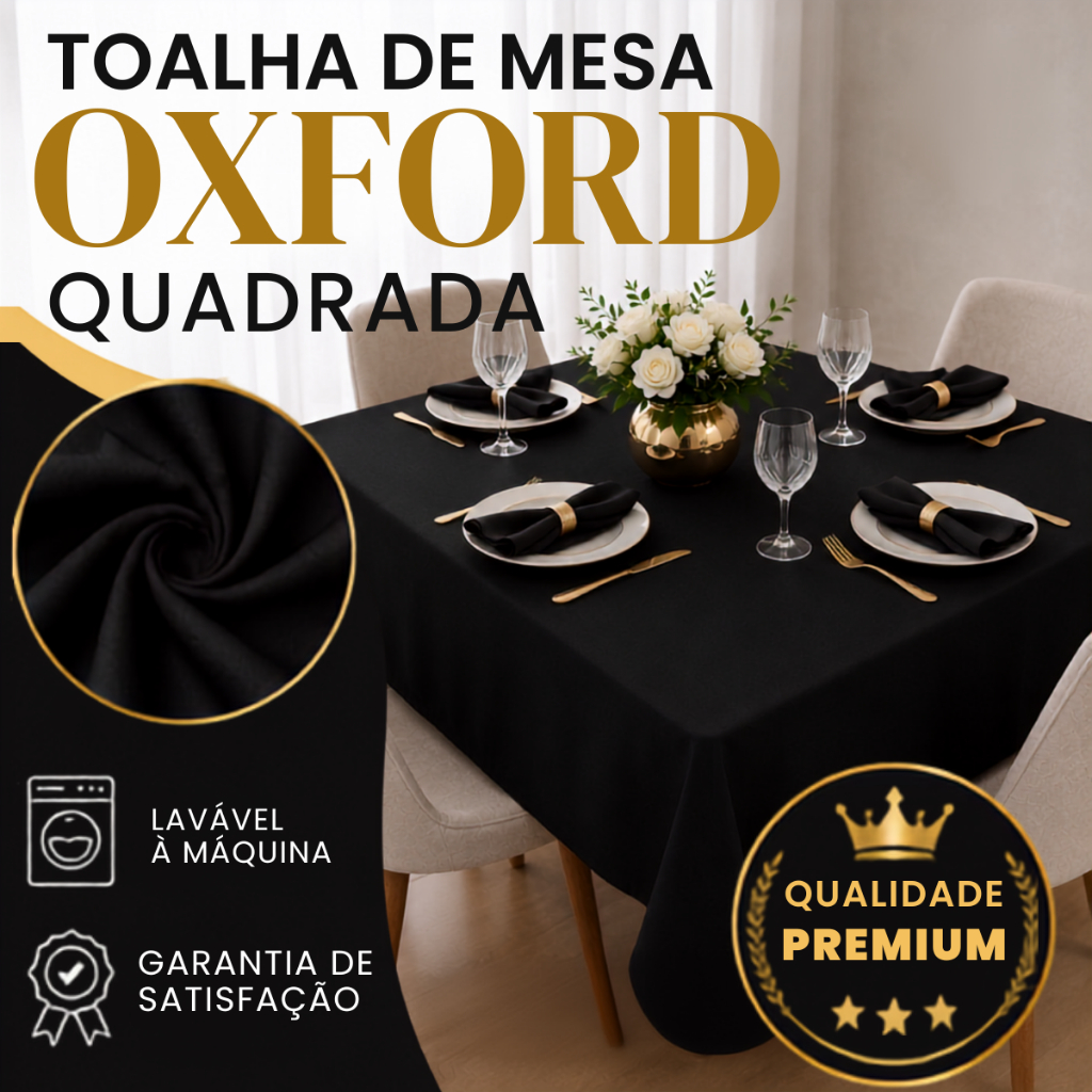 Toalha De Mesa Quadrada 1,50x1,50 Oxford - Várias Cores e Acabamento Impecável