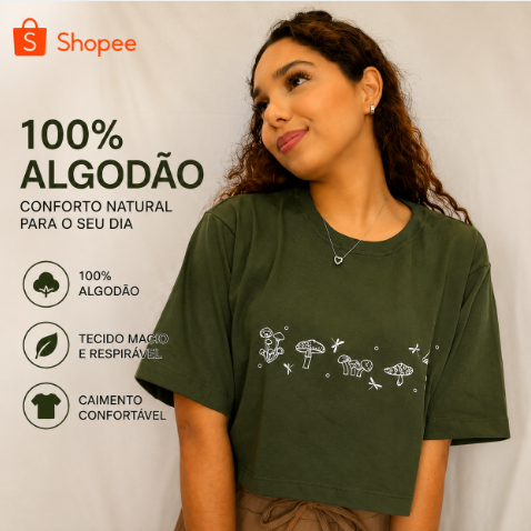 Cropped Estampado T-shirt Blusa Feminina Oversized Algodão Soltinho Confortável Malha